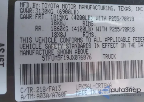 2018 Toyota Tundra Sr 4.6L V8 из США, поврежденный, VIN 5TFUM5F19JX076876